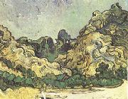 Vincent Van Gogh Mountains at Saint-Remy with Dark Cottage (nn04) oil painting picture wholesale